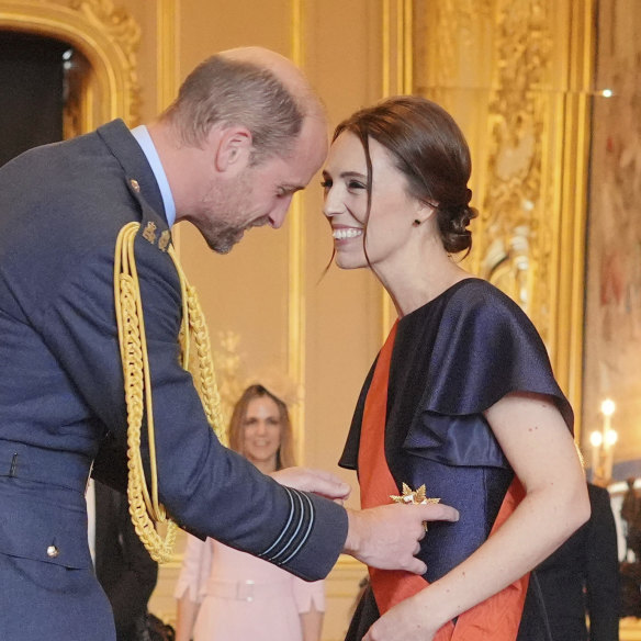 Jacinda Ardern gets a gong from the Prince of Wales at Windsor Castle.