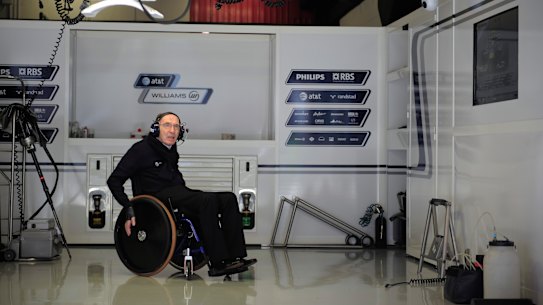 Sir Frank Williams in his team box in Barcelona, 2010.