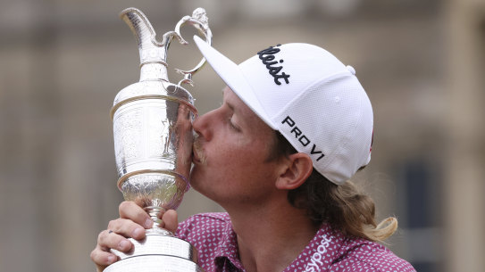 Cameron Smith kisses the Claret Jug at St Andrews last month.