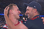 An overjoyed Daly Cherry-Evans celebrates winning the grand final with the Sydney Roosters.