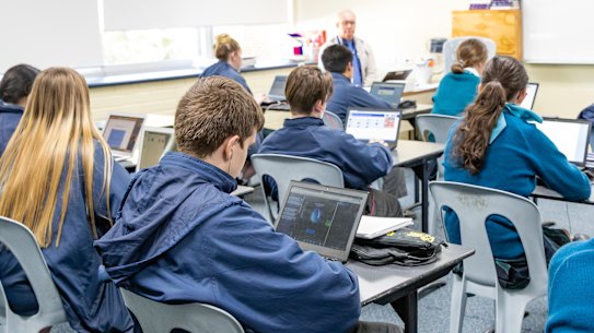 Year nine students at St Mary McKillop College sit their NAPLAN test earlier this month.