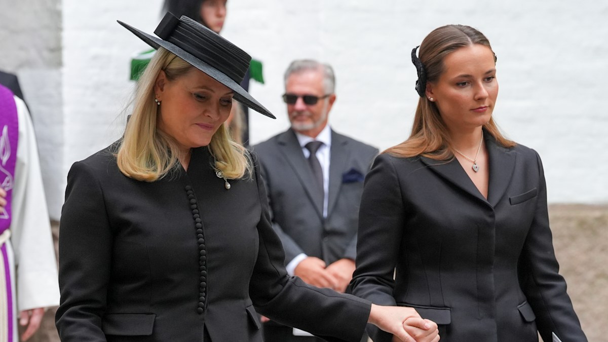 Norwegian royal family attend funeral of Princess Astrid who died two weeks after her brother, King Harald V