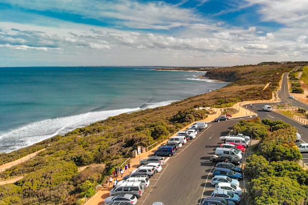 Aerial view of Torquay Beach along the Great Ocean Road, Australia.