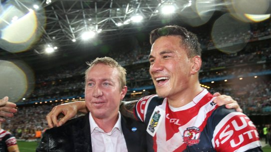 Getting the band back together ... Sonny Bill Williams and Trent Robinson after the 2013 grand final.