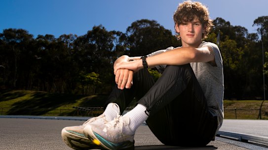 16 year-old Cameron Myers  broke the age world record for the one mile race. Canberra, March 7, 2023. Photo: Rhett Wyman / SMH