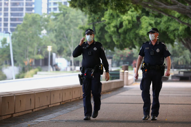 Police patrol South Bank during the three-day lockdown this month.