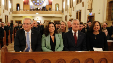 Prime Minister Scott Morrison at church service ahead of the first day in Parliament since the election. 