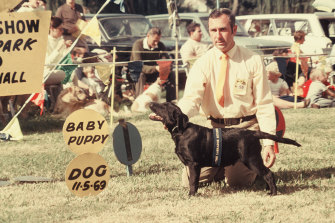 Hugh Gent with Woody in 1969 at a dog show. 