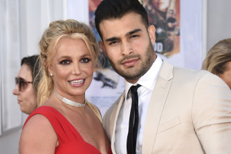 Britney Spears and Sam Asghari appear at the Los Angeles premiere of Once Upon a Time in Hollywood”in 2019.