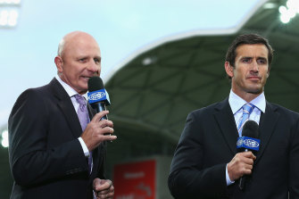 Peter Sterling commentating alongside Andrew Johns.