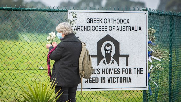 Outside St Basil's aged care home, the site of one of Victoria's deadliest coronavirus outbreaks. 