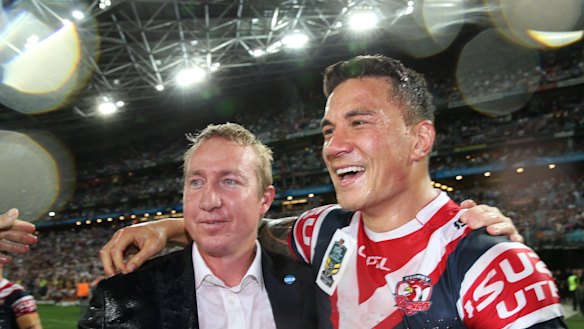 Getting the band back together ... Sonny Bill Williams and Trent Robinson after the 2013 grand final.