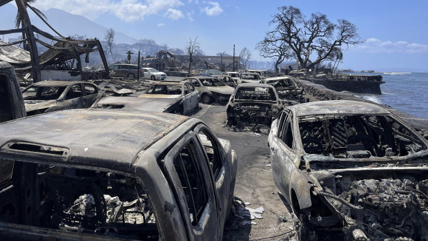 The scene at one of Maui’s tourist hubs in Lahaina on Thursday.