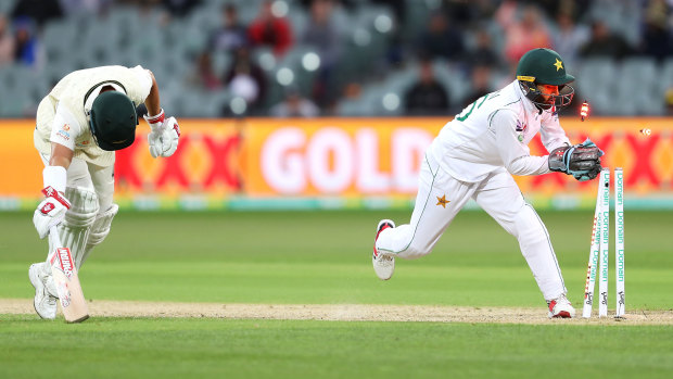 David Warner stretches out to make his ground after dashing through for another run in his triple century.