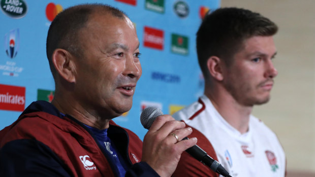 England coach Eddie Jones (left) speaks to the media on Thursday about the side's clash with the Wallabies.