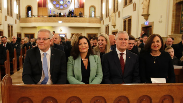 Prime Minister Scott Morrison at church service ahead of the first day in Parliament since the election. 