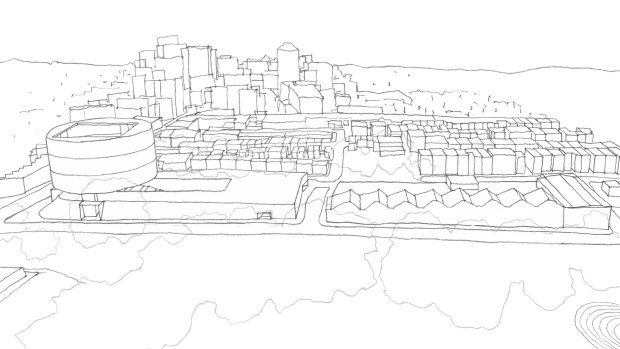 An architect's vision for the conversion of half of Waverley bus depot into a school. The school is the building on the left. 