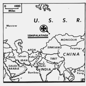 A map from 1961 showing the location of the Semipalatinsk test site.