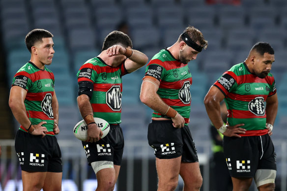 Rabbitohs players during their loss to the Sharks.