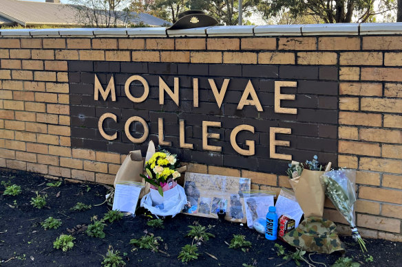 Floral tributes for Joshua Elmes at Monivae College in Hamilton. 