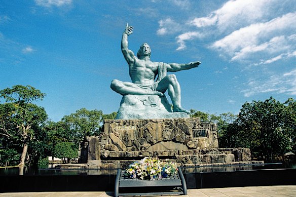 The “Peace” statue in Nagasaki, by sculptor Seibou Kitamura, a Nagasaki native.