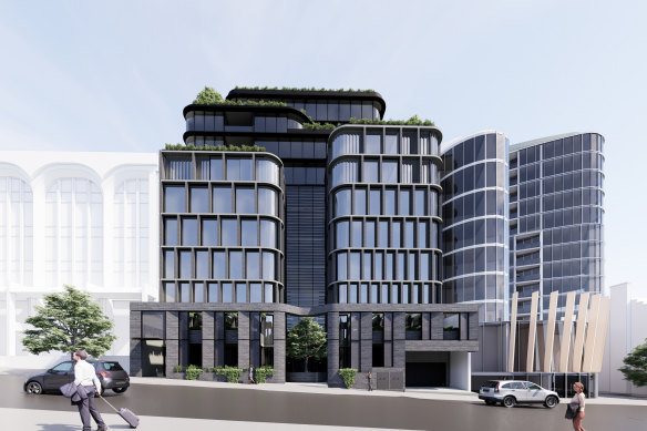 An artist’s impression of the project to be built at Camberwell Junction following City of Boroondara approval. The Aerial building can be seen to the right. 