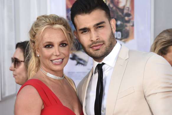 Britney Spears and Sam Asghari appear at the Los Angeles premiere of Once Upon a Time in Hollywood”in 2019.