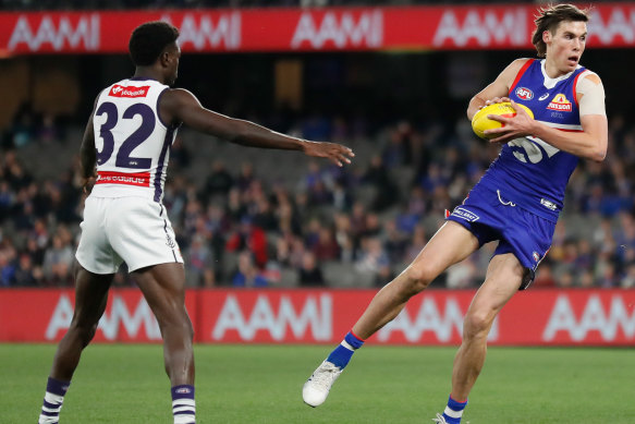 Sam Darcy in action for the Bulldogs on Saturday.