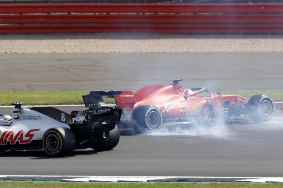 Vettel spins out in the 70th Anniversary Grand Prix.