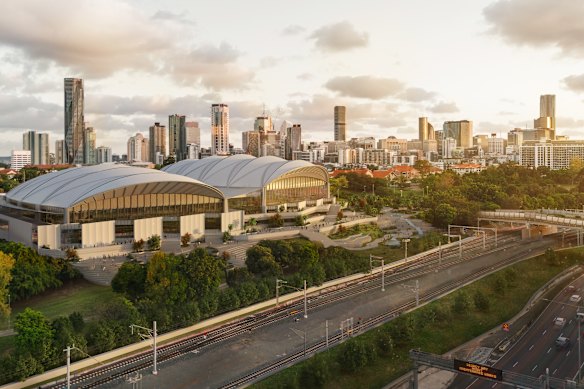 Render of the proposed National Aquatic Centre at Victoria Park.