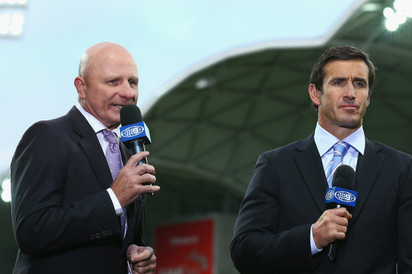 Peter Sterling commentating alongside Andrew Johns.