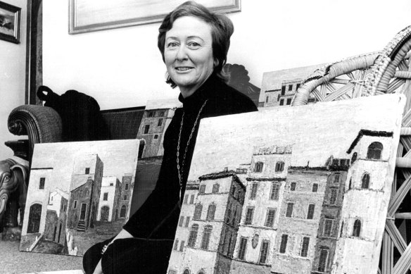 Janet Venn-Brown and some of her early paintings, in August 1972.