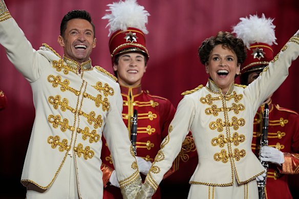 Hugh Jackman and Sutton Foster performed together in The Music Man in 2022.