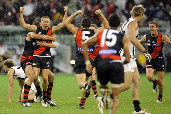 David Zaharakis with teammates celebrate after his match winning goal.