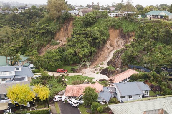 A house was crushed and has collapsed after a landslide in the Tauranga suburb of Maungatapu.