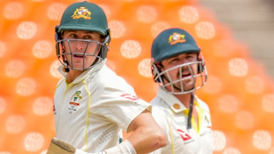 Steady as she goes: Labuschagne and Head staved off any chance of defeat.