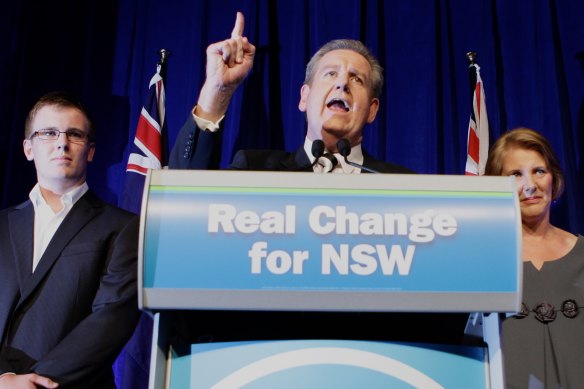 Barry O’Farrell celebrates his win in March 2011. 