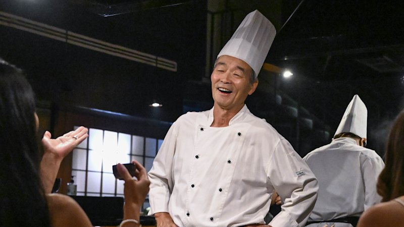 Chef Chiba-san happy on the hotplate as he and restaurant mark 50 years