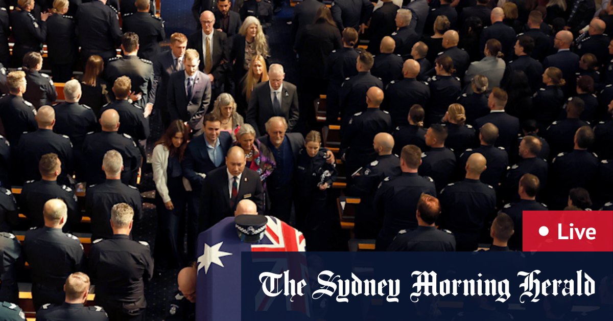 Slain police officer mourned by hundreds in Melbourne, Wong weighs in on Andrews controversy
