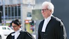 Coles’ lead barrister, John Sheahan KC with Sahrah Hogan walking to court at the first hearing day on Monday.