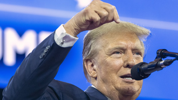 Donald Trump speaks during a conference in Maryland on Saturday.