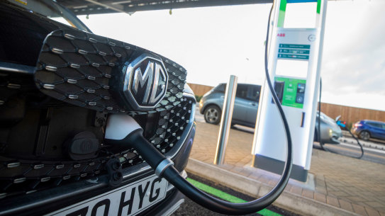 An MG ZS EV receiving a charge.