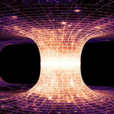 A wormhole, also known as an Einstein-Rosen bridge, which is a hypothetical tunnel between two points in time and space.