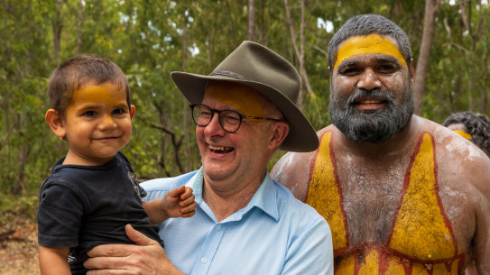 Prime Minister Anthony Albanese at the Garma Festival in East Arnhem in 2022, when he announced the Voice referendum.