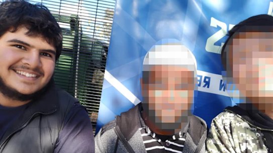 Naveed Akram pictured in 2019 with members of an Islamic street prayer group.