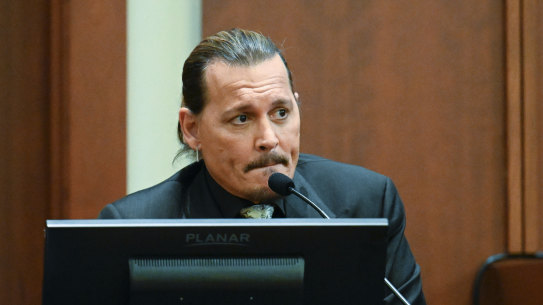 Actor Johnny Depp testifies during a hearing at the Fairfax County Circuit Court in Fairfax, Virginia. 