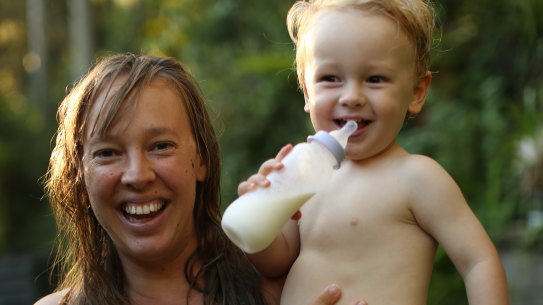 Cayla Dengate with her son.