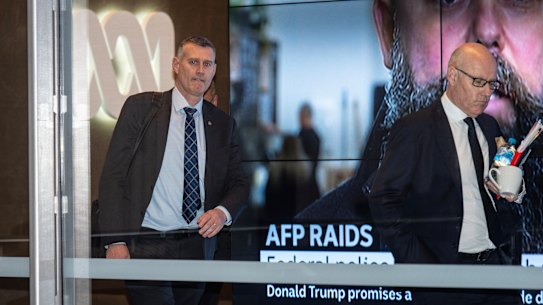 AFP officers leave the ABC headquarters in Ultimo after the June 2019 raid. 