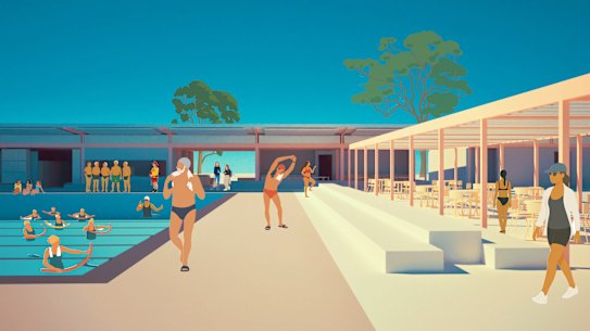 An artist’s impression showing an aquatic centre designed using a pattern book approach. 