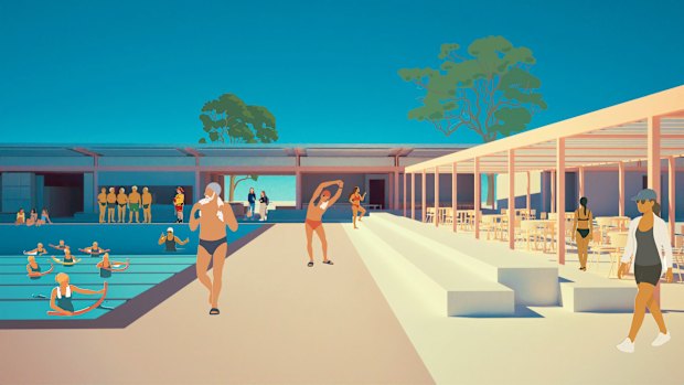 An artist’s impression showing an aquatic centre designed using a pattern book approach. 